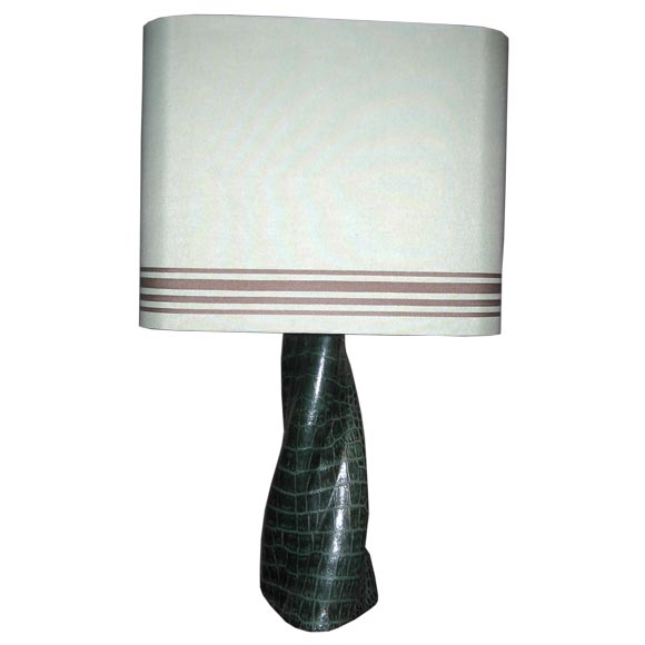 Green Alligator Clad Lamp with Custom Shade For Sale