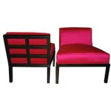 Pair of Custom Michael Taylor Slipper Chairs in Fuschia Silk