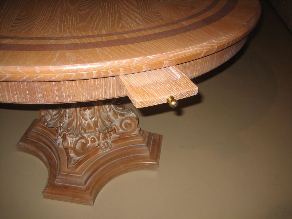 Superb French Cerused Games Table with Corinthian Column Base