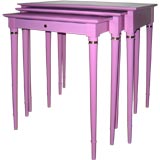 French Pink Lacquer Nesting Tables with Brass Accents