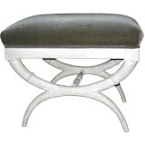 French Curule Stool with Sage Green Mohair Top