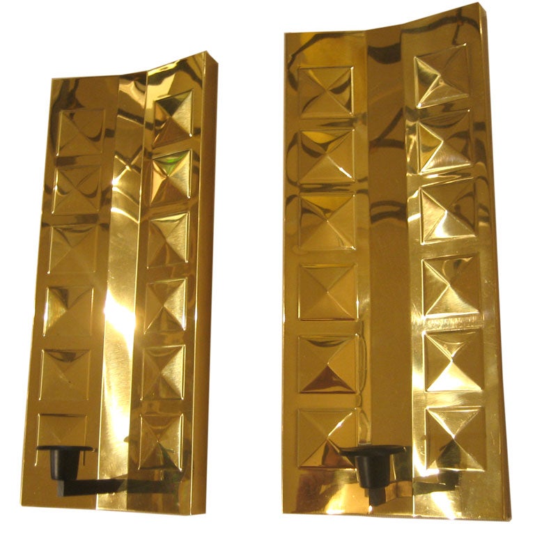 Tony Paul Studded Brass Candle Sconces For Sale