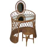 Louis Sognot Wicker Vanity and Stool