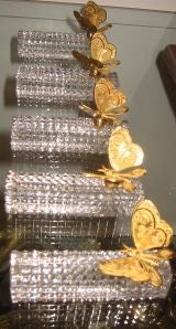 French Cut Crystal and Bronze Knife Rests