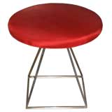 French Satin Steel Pyramidal Stool with Red Silk Upholstery