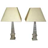 Pair of White Onyx Obelisk Table Lamps