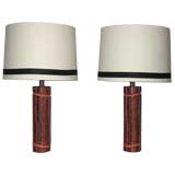 Metal Cylinder Table Lamps with Sgrafitto Decoration