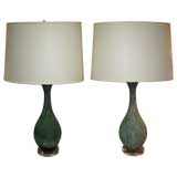 Pair of Green Cenedese Table Lamps in a Scavo finish