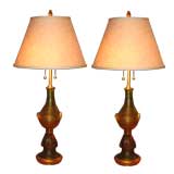 Pair of Archimede Seguso "Corroso" Italian Glass Table Lamps