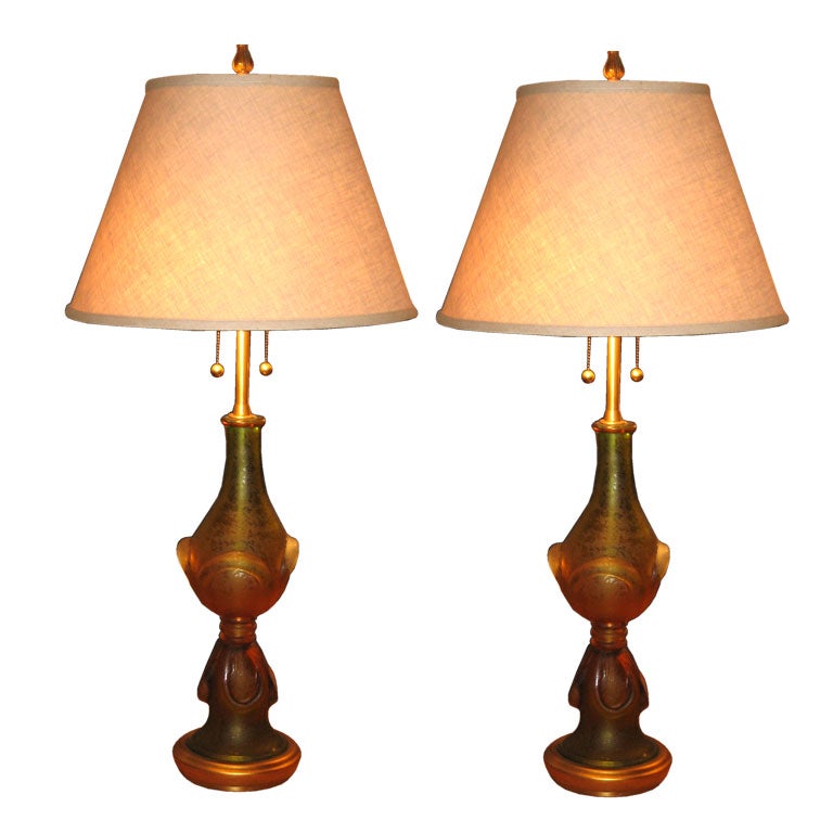 Pair of Archimede Seguso "Corroso" Italian Glass Table Lamps For Sale