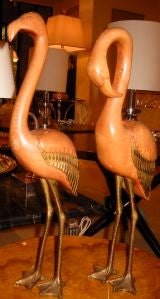 Pair of Dan Karner Flamingos in Bronze and Wood
