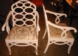 Set of 4 Striking Francis Elkins Arm Chairs in White Lacquer