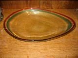 Seguso Low Bowl with Green and Red Banding and Gold Inclusions