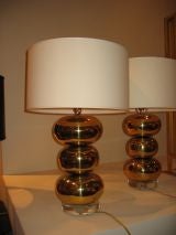 Brass Triple Orb Table Lamps with Lucite bases
