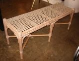 Pair of McGuire Bamboo Benches with Woven Rawhide Tops