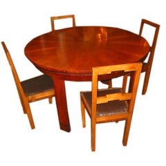 French 30s Walnut Deco` Game Table with 6 chairs