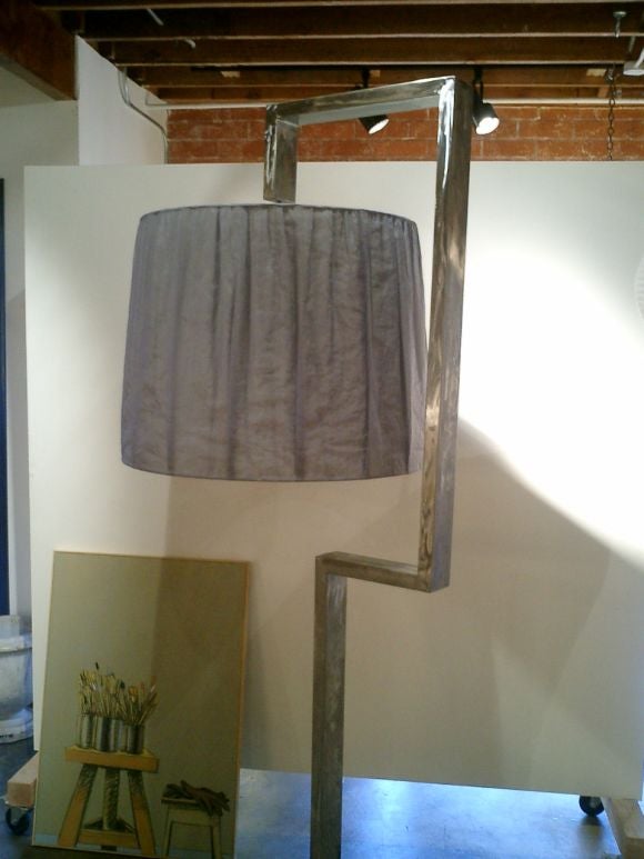 Italian Custom Steel Floor Lamp w/ Silk Shade