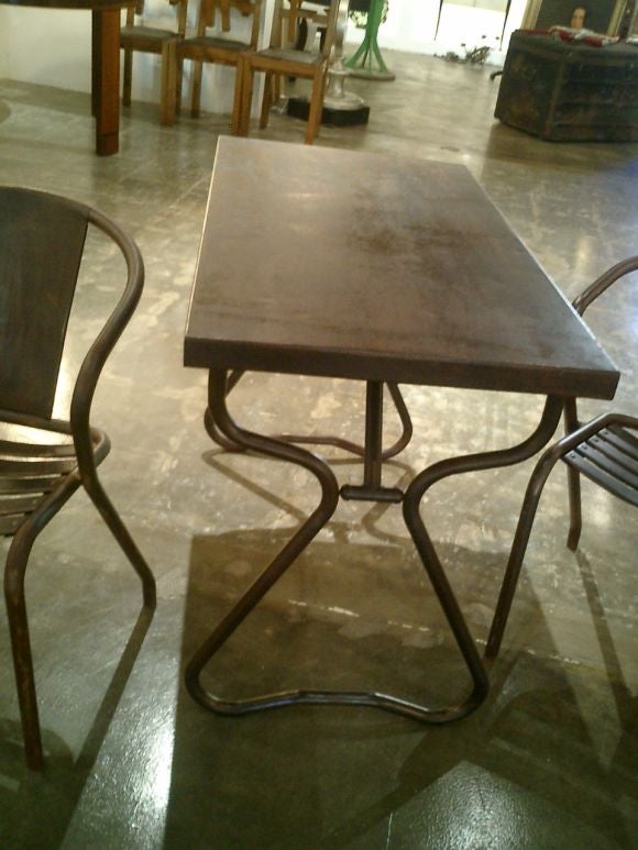 Mid-20th Century French 30s Industrial Iron Table w/ Pair of Armchairs