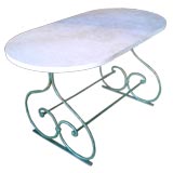 Italian 1910 Iron Garden Table w/ Travertine Marble Top