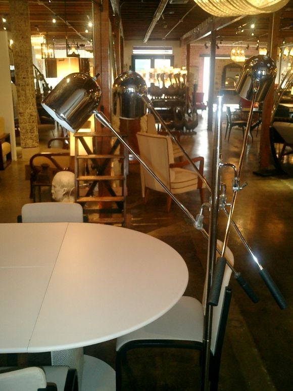 Floor Lamp in Polished Chrome with perforated dome shades and black metal handles