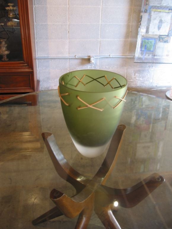 Murano Hand Blown Vase with Leather Weave 1
