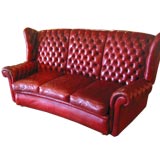 French Red Leather Tufted Sofa Set