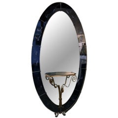 Vintage Italian 1940s Murano Oval Cobalt Blue Mirror with Shelf