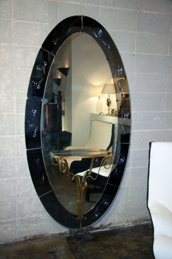 Italian 1940s Murano Oval Cobalt Blue Mirror with Shelf