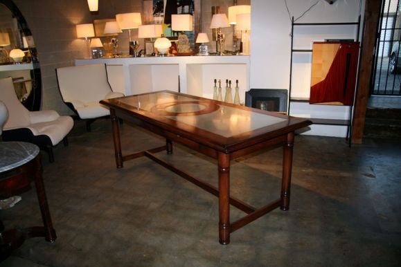 Mid-20th Century Italian 50's Inlaid Zinc Oak Table For Sale