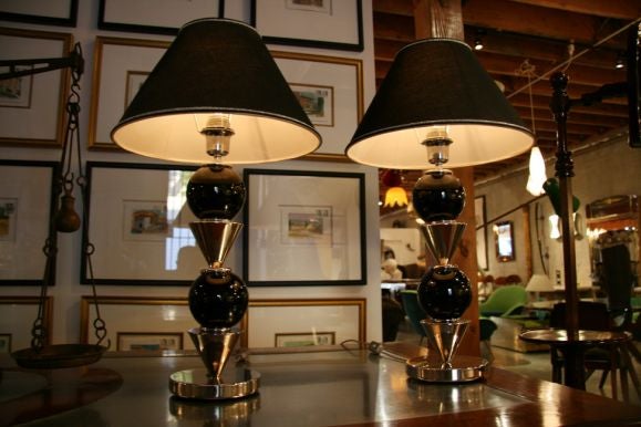 Italian Steel Ball Lamps In Excellent Condition For Sale In Los Angeles, CA