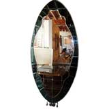 Vintage Italian 40s Murano Oval Teal Green Mirror with Shelf