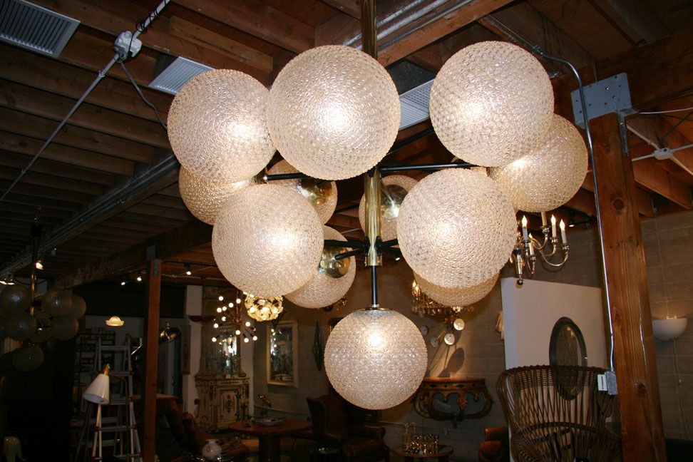 Mid-20th Century Pair of French Brasserie Chandeliers