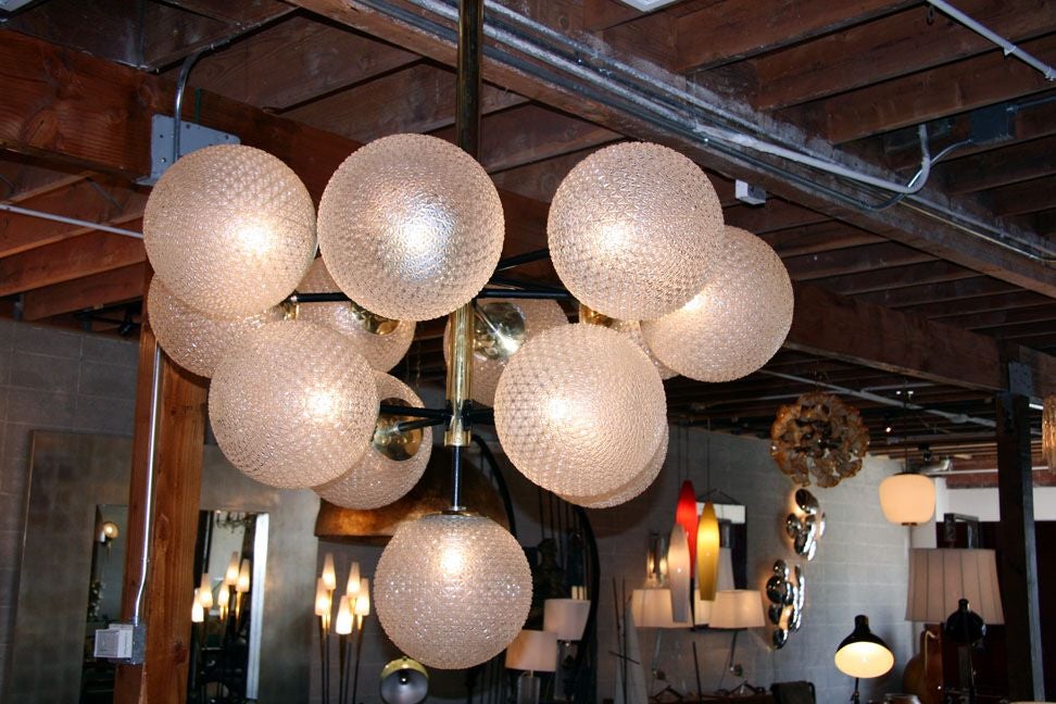 Massive pair of French Brasserie fixtures with larger than bowling ball size cut glass