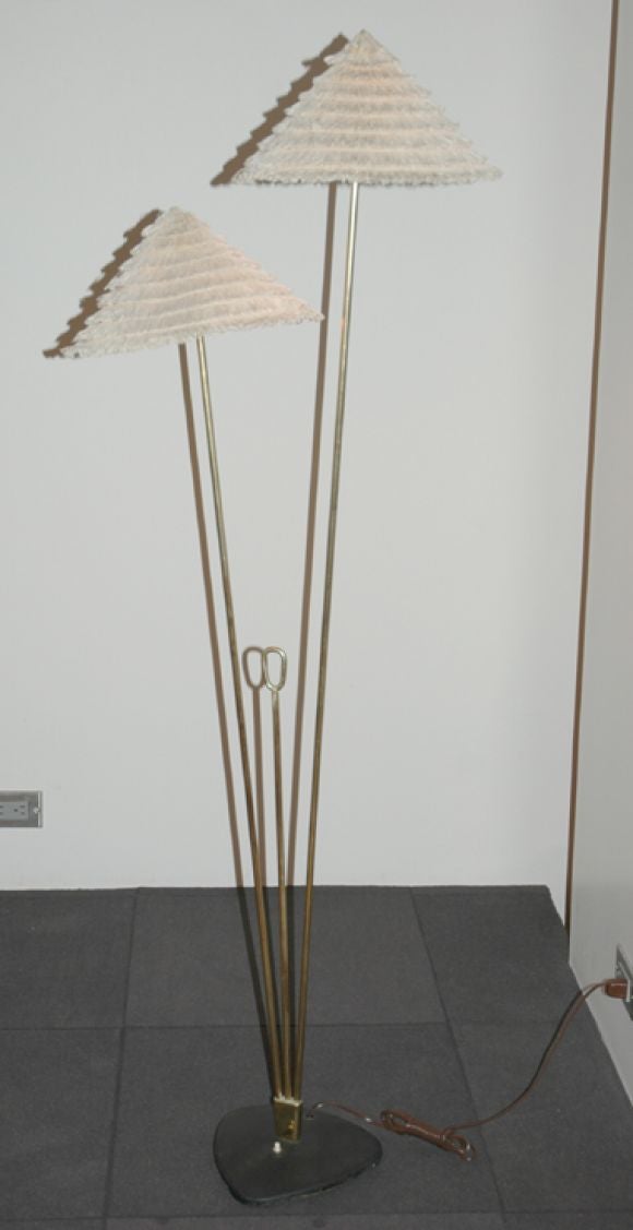 Stunning Carl Aubock Floor Lamp circa 1950 with original shades. Lining can be replaced.