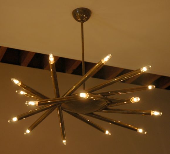 Mid-Century Modern Custom Multi-Tube Brass Chandelier