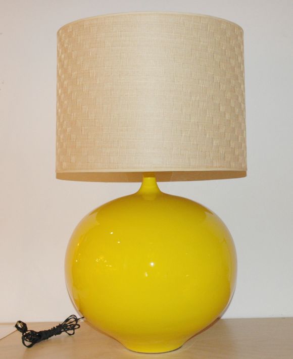 Pair of large yellow ceramic table lamps