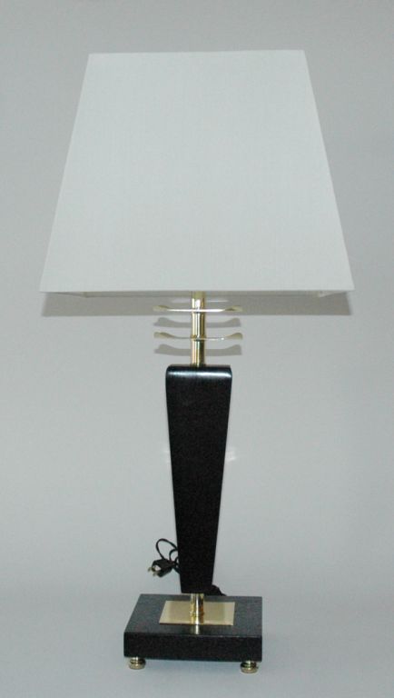 pair of black wood and brass table lamps, fully restored