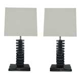 Pair of  Ebonized Stacked Wood Table Lamps