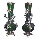 Pair of 19th century Art Nouveau green glass vases