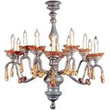 Painted wood and tole 12-light chandelier