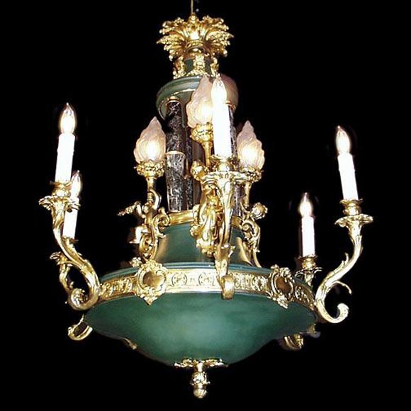 French Empire style bronze dore and tole chandelier
