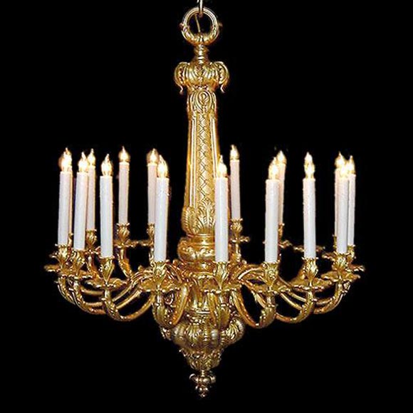 Outstanding French 19th century bronze dore 18-light chandelier