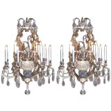 Pair of exceptional French  iron and tole Bagues chandeliers