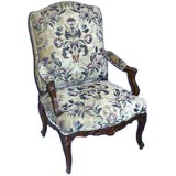 Vintage French 19th century carved walnut upholstered armchair