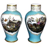 Antique Pair Of 19th Century Hand-painted Porcelain Vases