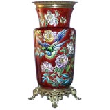 Large 19th century hand-painted enameled majolica urn
