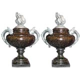 Pair of French 19th century mica marble urns