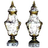 Pair of French 19th Century veined marble cassoulettes
