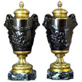 Pair of French 19th century patinated bronze & bronze dore  urns