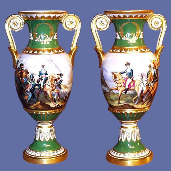 Pair of French 19th century hand-painted porcelain vases